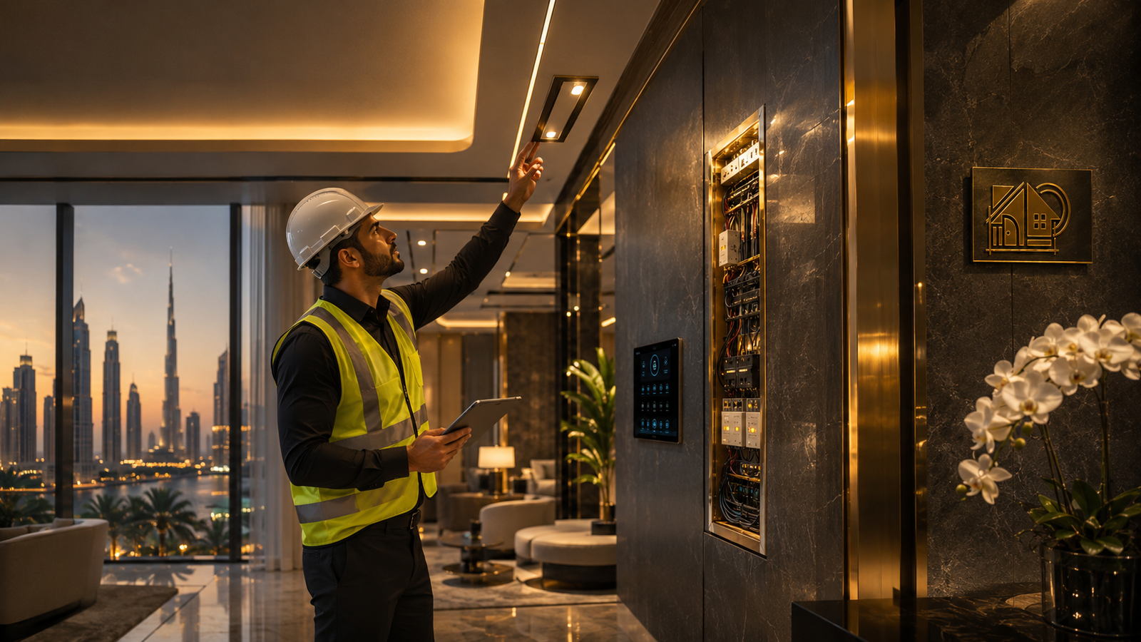 B Elite technician inspecting premium electrical systems in Dubai